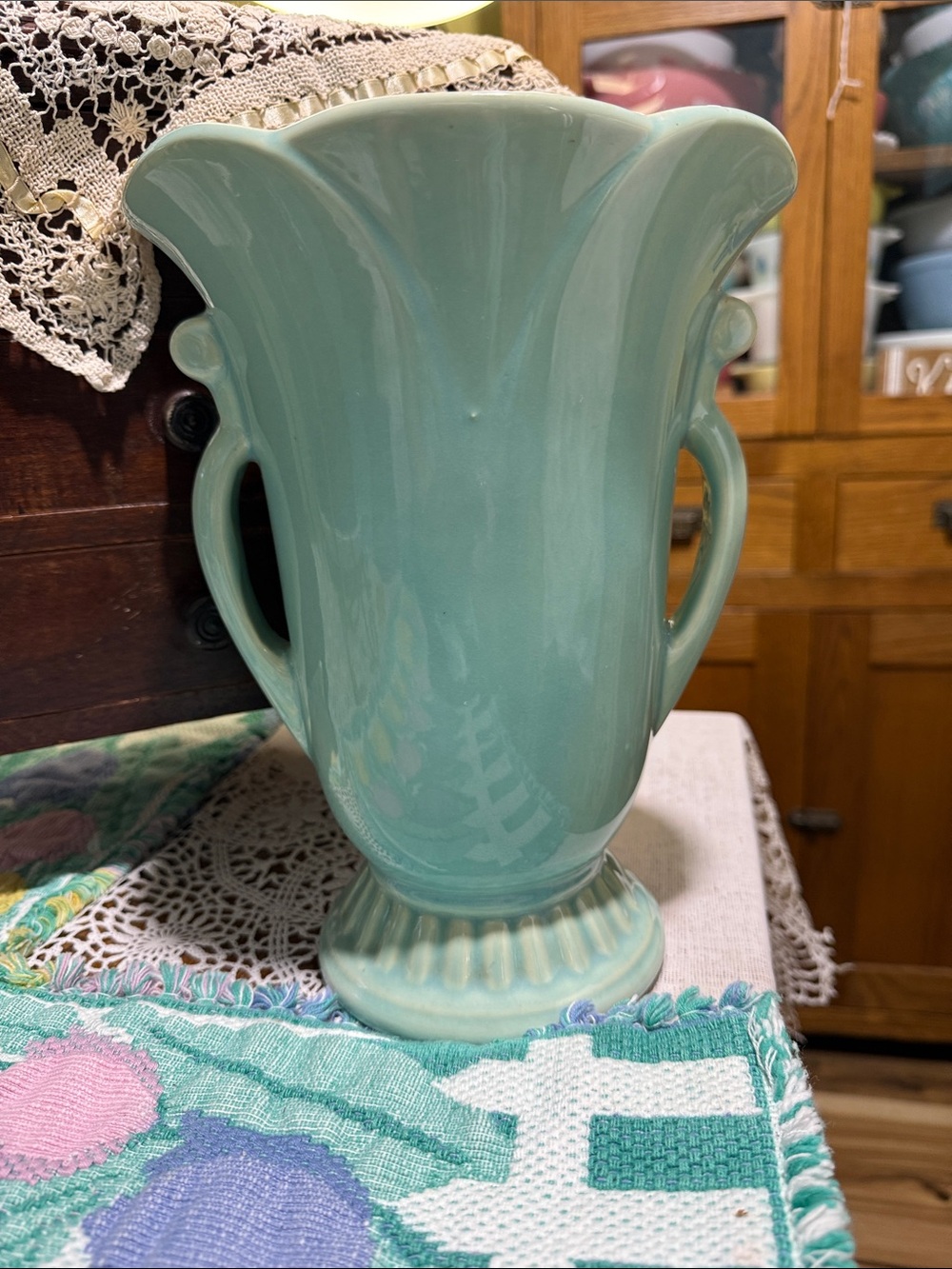 vintage McCoy art pottery vase 1950s Robin egg blue seafoam